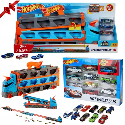 Produktbild von Mattel Hot Wheels Rennbahn Transporter mit 10 Autos