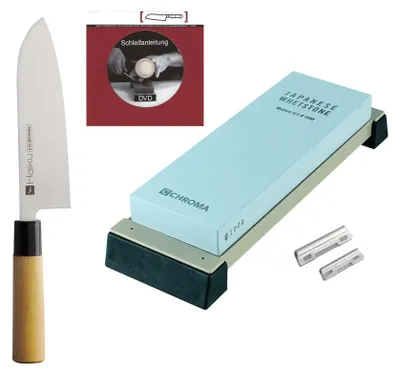 Produktbild von Chroma Haiku 4-teiliges Messerset: Santoku + Schleifstein + Schleifhilfe + DVD