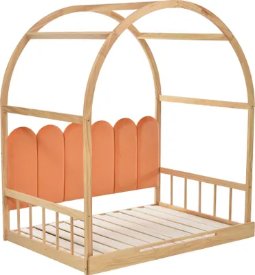 Produktbild von Merax Kinderbett 140x100cm/140x200cm Ausziehbett Erweiterbares Hausbett mit Rausfallschutz und Bogenförmigen Dach, Massivholz Einzel- und Doppelbett Kinderhaus