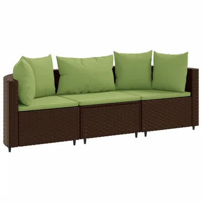 Produktbild von 3-tlg. Garten-Sofagarnitur mit Kissen Braun Poly Rattan
