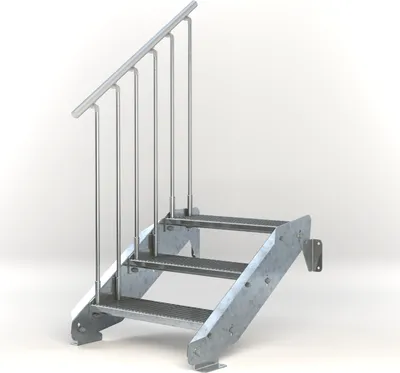 Produktbild von Stahltreppe 3 Stufen bis Höhe 64 cm, Laufbreite : 70 cm Geländer links ST 1 (31 / 31 mm)