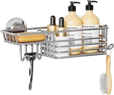 Image de Organisateur de salle de bain avec crochets et porte-savon - Armoire robuste - Acier inoxydable - Pas de perçage