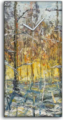 Produktbild von Küchenuhr Bürouhr Leinwand Uhr Quarz 30x60 Winter Landschaft mit weißen Bäumen - weiße Hände