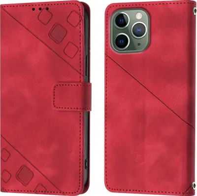Produktbild von Hülle für iPhone 11 Pro Max Prägung Flip Leder Brieftasche Schutzhülle mit Ständer Rot