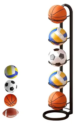 Zdjęcie produktu dla Stojak na koszykówkę 5-poziomowy - Uchwyt na piłki - Przechowywanie sportowe - Solidny i trwały - Stabilna podstawa - Łatwa montaż - Regał na piłki