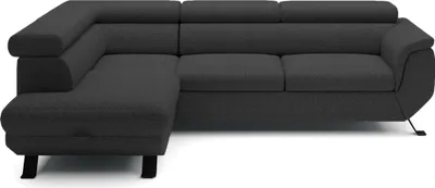 Obrázok produktu pre DomoHome ECKSOFA RAVEN L s funkciou spania a lôžkovou časťou, voľne stojaca, čalúnená pohovka s nastaviteľnými opierkami hlavy, 257x198x96 cm, ľavá strana, farba: čierna