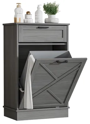 Kommode für Mülleimer 37 l, 1 Schublade, Holz, Grau, 55x35x90 cm