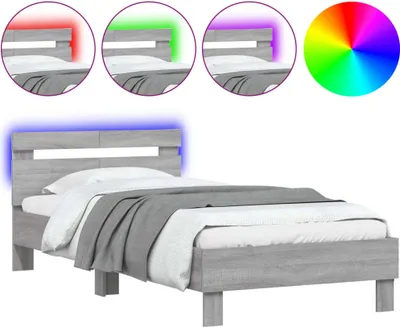 Produktbild von Bettgestell mit Kopfteil und LED-Leuchten Grau Sonoma 100x200cm