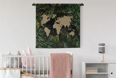 Produktbild von MuchoWow® Wandteppich Wandbehang Weltkarte - Pflanzen - Blätter 90x90 cm Tapisserie Dekoration Wandtuch - Wandaufhänger