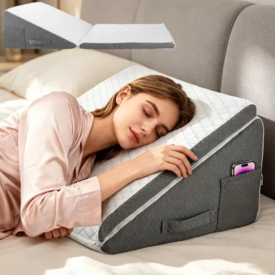 Productafbeelding van Wigvormig kussen voor bed en bank met traagschuim, 50x50x26 cm - Ergonomisch en multifunctioneel