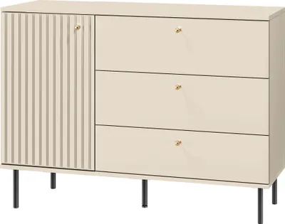 Produktbild von Marmex Möbel Sophie 05 Kaschmirfarbige Kommode, eine Schranktüre-leises Schließsystem, Vollauszug der DREI Schubladen, Sideboard für Wohnzimmer