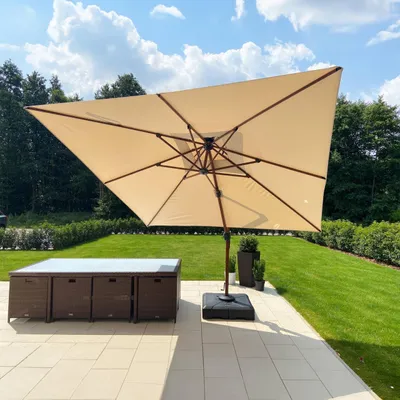 Produktbild von PURPLE LEAF Sonnenschirm Alu Holzoptik Ampelschirm Rechteckig 300 x 400 cm Außenbereich Gartenschirm mit Kurbel, für Garten,Terrasse, Pool, Beige