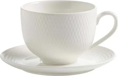 Produktbild von Maxwell & Williams DV0028 Diamonds Round Kaffeetasse 280 ml mit Untertasse, Porzellan, weiß, 2-teilig (1 Set)