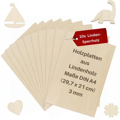 Produktbild von Eli® 10 Stück Sperrholzplatte 3mm - A4 Sperrholz - Holzplatte - Sperrholz - Spanplatte zum Basteln für DIY Holzarbeiten - Brandmalerei - Laubsägen