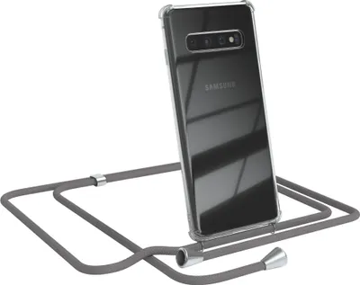 Produktbild von EAZY CASE Handykette kompatibel mit Samsung Galaxy S10, Handyhülle mit Umhängeband, Handykordel, Schutzhülle Clear, Band in Grau