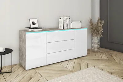 Obrázek produktu pro Kombinovaná komoda HERMINA 150 - beton / bílá lesk