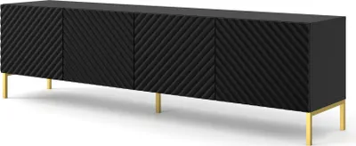 Produktbild von TV Schrank SURF 4D 200 cm SCHWARZ MATT Lowboard 4 Türen mit gefräster fronten MDF Unterschrank Fernsehschrank BEINE GOLDEN