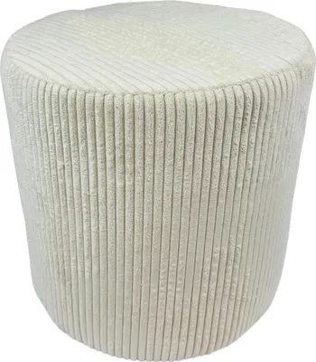 Zdjęcie produktu dla Pufa POSO sztruksowa 40x40 cm tapicerowana okrągła miekkie siedzisko do salonu podnóżek jasno beżowa