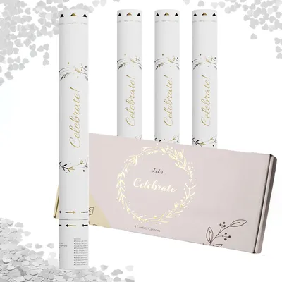 Konfetti-Kanonen 43 cm, Weißes Herz, Set von 4, Party-Popper