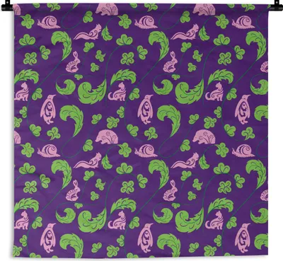 Produktbild von MuchoWow® Wandteppich Wandbehang Blätter - Tiere - Muster 120x120 cm Tapisserie Dekoration Wandtuch - Modern - Baumwollgewebe