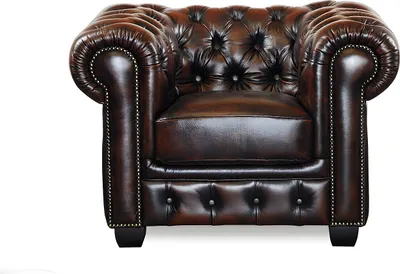 Produktbild von BRENTON Chesterfield-Sessel aus 100% Büffelleder - Farbe: braun mit kastanienbraunen Akzenten