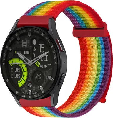 Produktbild von Smartwatch Armband für Samsung Galaxy Watch6 40mm Nylon Textil Band Ersatzband Wechselband Klettverschluss flexibel atmungsaktiv Regenbogenfarben