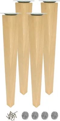 Produktbild von 40 cm lange Buchenholzbeine – Trapezform, Naturlack, mit Montageset