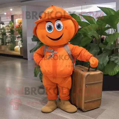 Productafbeelding van Orange Plum mascotte REDBROKOLY kostuum karakter gekleed met een Cargo broek en aktetassen