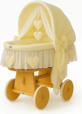 Obrázek produktu pro MY SWEET BABY Dětská postýlka z přírodních vláken Krémová s odnímatelnou stříškou a dřevěným podstavcem