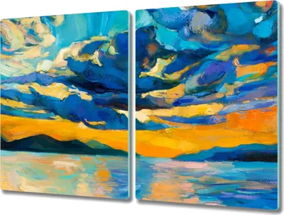 Produktbild von Coloray Hackbrett Küchenbrett Kochplattenabdeckung Schneidebrett Herdabdeckplatte 2x40x52 cm - Sea Sonnenuntergang Himmel