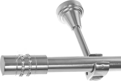 Produktbild von Edelstahl Look Gardinenstange 20mm Wandträger 1-läufig Zylinder Kristall, Länge wählbar H50 E80 R