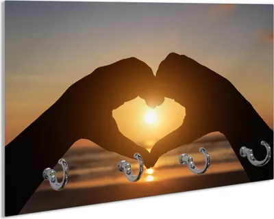 Produktbild von Wallario Schlüsselbrett aus Glas, Motiv: Liebe im Herzen der Sonne - Strand und Meer, 30 x 20 cm mit 4 Haken