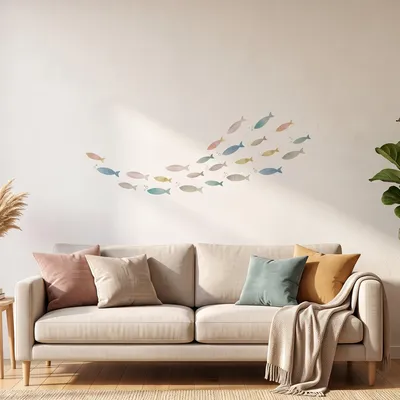 Produktbild von Dekorative Wandaufkleber, selbstklebend, Schwarm bunter Fische