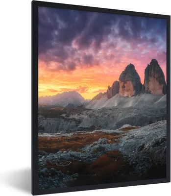 Produktbild von MuchoWow® Gerahmtes Poster Felsen - Berg - Sonnenuntergang - Landschaft 60x80 cm - Poster mit Schwarzem Bilderrahmen Wandposter Rahmen Foto Bilder - Premium - Wanddeko Wohnzimmer