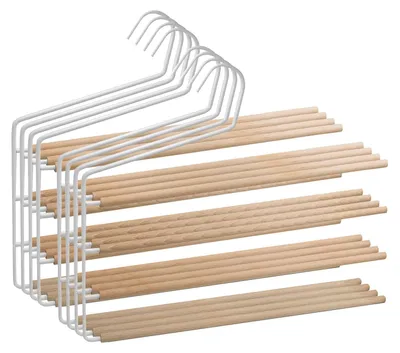 Image de COM-FORT HOUSE - Cintres métalliques avec barre en bois - 8 pack