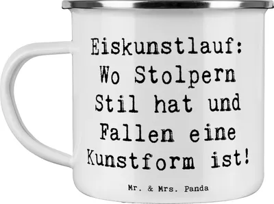 Produktbild von Mr. & Mrs. Panda Teetasse Spruch Eiskunstlauf Kunst - Weiß - Geschenk, metallbecher, Mut, Sportler, Athletik, Kaffeepott, Pott, Humor, Haferl, Emaille Tasse, Geschenke