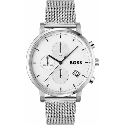 Produktbild von BOSS Chronograph Quarz Uhr für Herren mit Silbernes Edelstahl-Mesh-Gliederarmband - 1513933