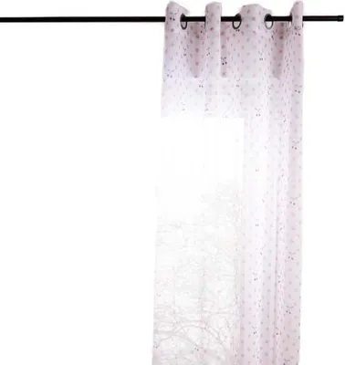 Produktbild von Kinderzimmer Ösengardine Punkte mit Kirschen halbtransparent weiß rosa 140x260cm