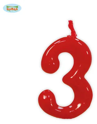 Zdjęcie produktu dla czerwona świeczka nr 3 - dekoracja tortu urodzinowego ok. 5,5 cm