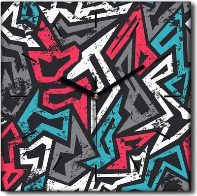 Produktbild von Coloray Uhr auf Leinwand 30x30 cm Wand Uhr Dekoration Wohnzimmer Segeltuch schwarze Hände -Graffiti Grunge Art.