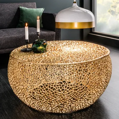 Produktbild von cagü: Couchtisch [NUBE] Gold aus Aluminium im Aststruktur-Design handgefertigt 80cm Ø Rund