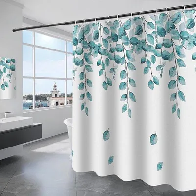 Produktbild von Unyqoos®️ Duschvorhang 200 x 240 cm - Waschbar Polyester - Wasserabweisend - Grün - Mit 12 Duschvorhangringen - Badezimmer Vorhang