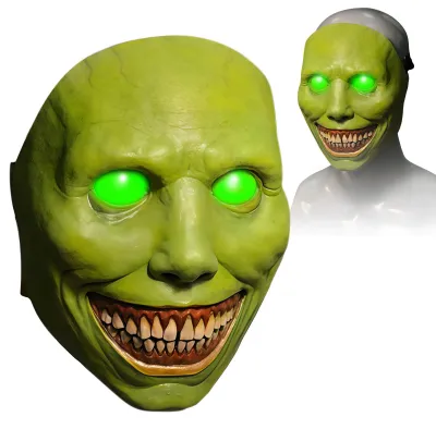 Halloween-Masker, grinsender Dämon, grün, Latex, leuchtende Augen, Cosplay