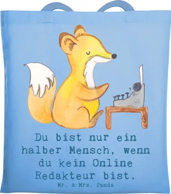 Produktbild von Mr. & Mrs. Panda dokumententasche Online Redakteur Herz - Sky Blue - Geschenk, Tasche, Tote Bag, Uni, totebag, Tragetasche, Einkaufstüte