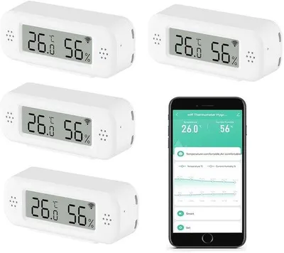 Obrázok produktu pre Bezdrôtový WiFi senzor teploty a vlhkosti pre interiéry s pripojením cez aplikáciu – inteligentný vlhkomer do spálne, skleníka a pivnice