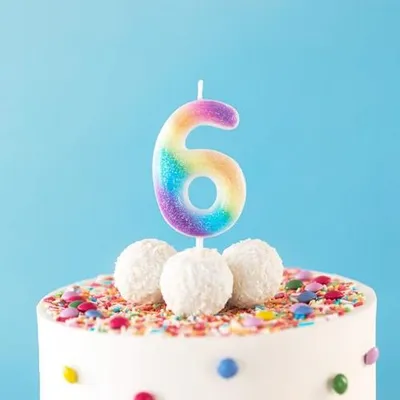 Produktbild von PartyPal Geburtstagskerze Torte Regenbogen Zahl 6