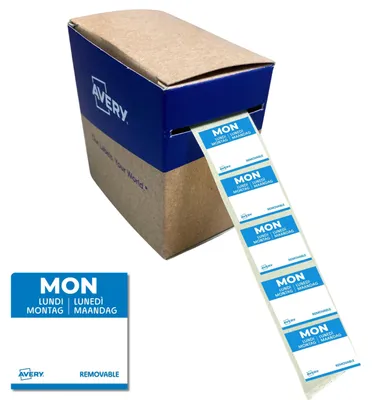Produktbild von Avery DLSMONREV-1000, Tages-Etiketten, 25 x 25 mm, 1.000 Etiketten / 1 Rolle, blau