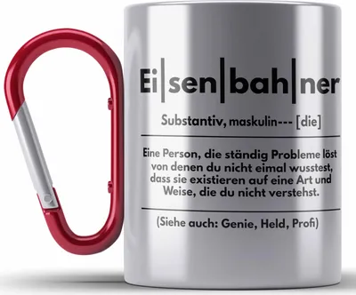 Produktbild von Trendation - Eisenbahner Geschenk Modelleisenbahn Geschenk Edelstahl Tasse Karabiner Dampflok Spruch Mönner Geschenkdidee (Rot)