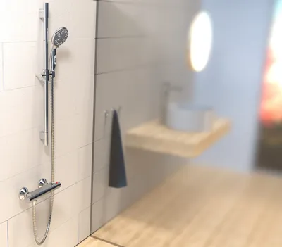 Produktbild von SCHÜTTE Duschset AQUA  2 SAVE, Duschsystem mit Thermostat Duscharmatur, Duschkopf mit Schlauch und Halterung, Handbrause mit 5 Funktionen