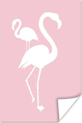 Produktbild von MuchoWow® Poster Rosa - Weiß - Flamingo 80x120 cm - Papierdruck